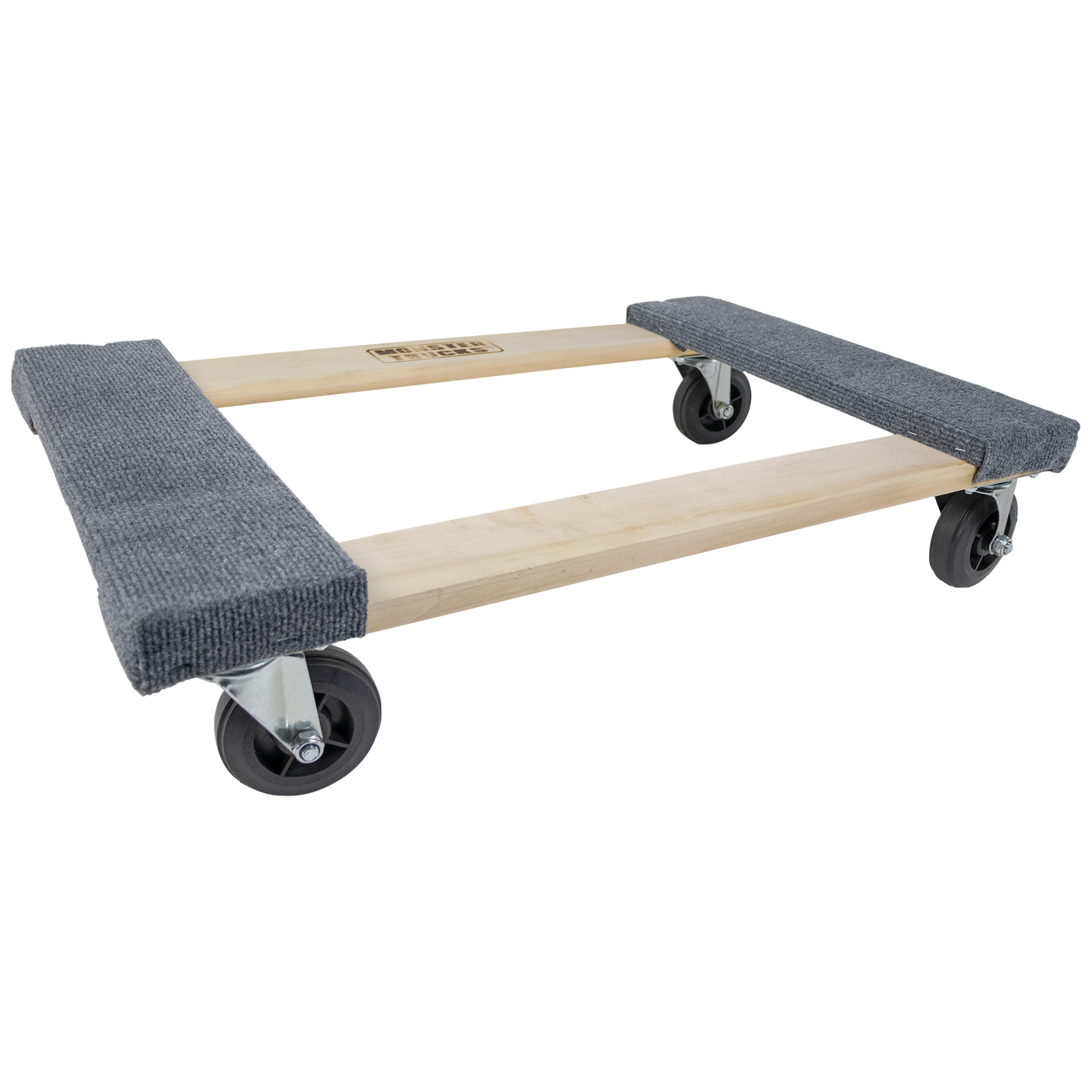 Monster Trucks 4-Wheel Wood-Frame Dolly with Carpet — Non-Marking Wheels, Model# MT10003